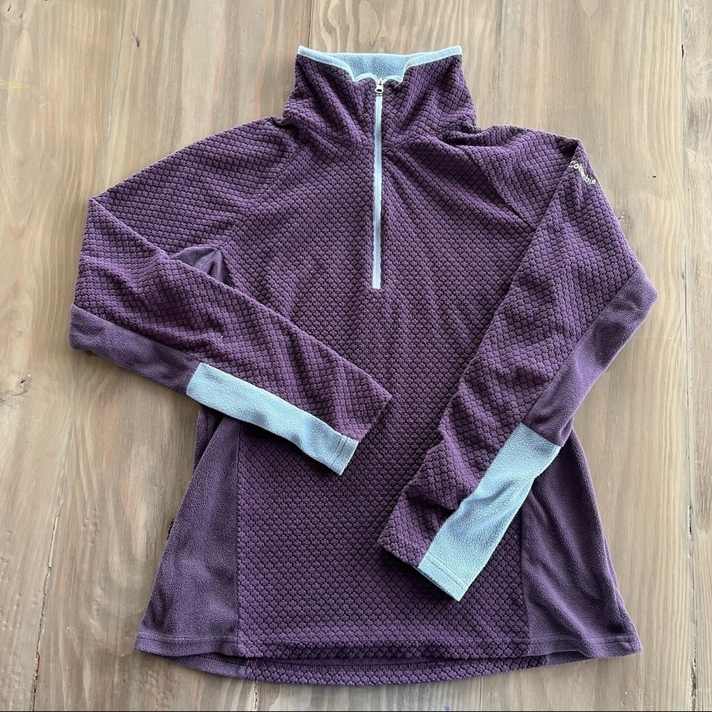 COLUMBIA Womens 1/4 zip Pullover Waffle knit Fleece Plum color size: Small